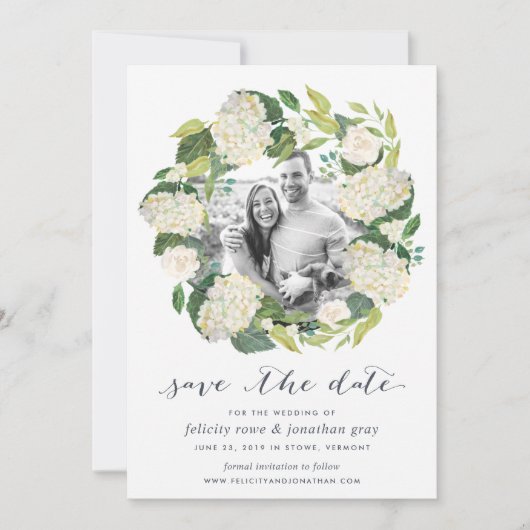 White Hydrangea | Foto Save the Date Kaart (Voorkant)