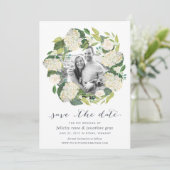 White Hydrangea | Foto Save the Date Kaart (Staand voorkant)
