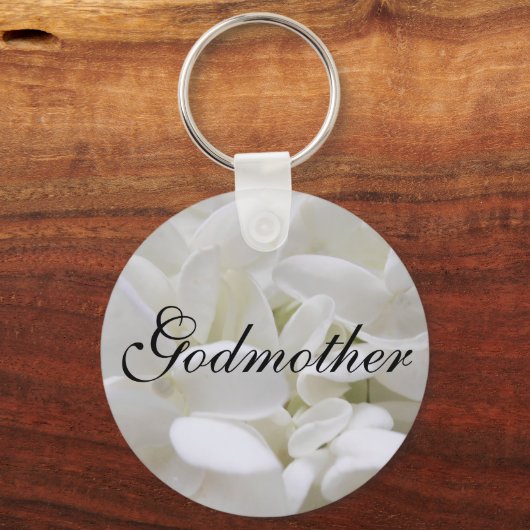 White Hydrangea "Godmoeder" keyring Sleutelhanger (Voorkant)