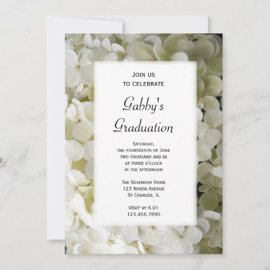 White Hydrangea Gradua Party Invitation Kaart (Voorkant)