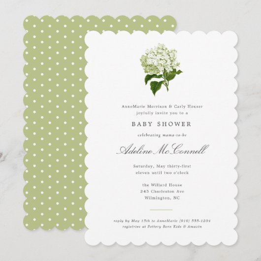 White Hydrangea Grandmillennial Baby shower Kaart (Voorkant / Achterkant)