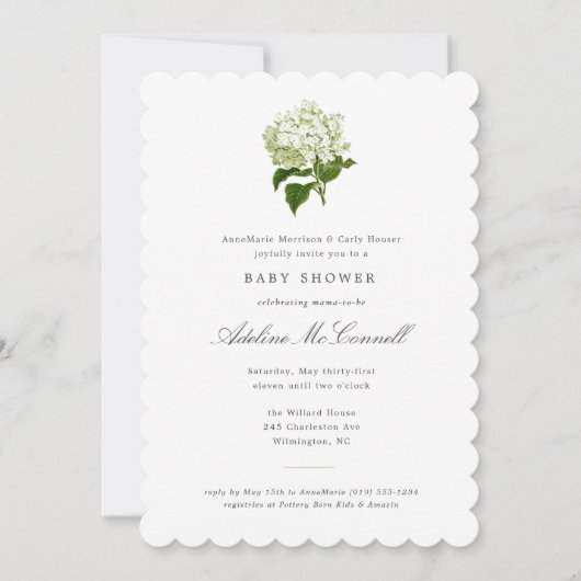White Hydrangea Grandmillennial Baby shower Kaart (Voorkant)