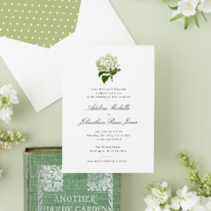 White Hydrangea Grandmillennial Wedding Kaart