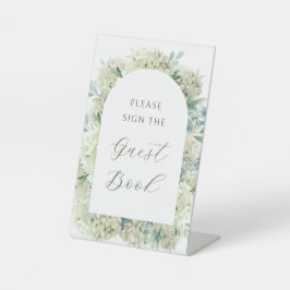 White Hydrangea Guest Book Reclamebord Met Voetstuk