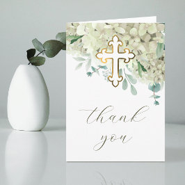 White Hydrangea Holy Cross Religious Thank You Kaart
