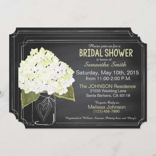 White Hydrangea Mason Jar Chalkboard Vrijgezellenf Kaart (Voorkant / Achterkant)