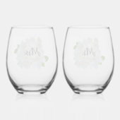 White Hydrangea Mr en Mrs Stemless wijnglas Wijnglas Zonder Voet (Achterkant)