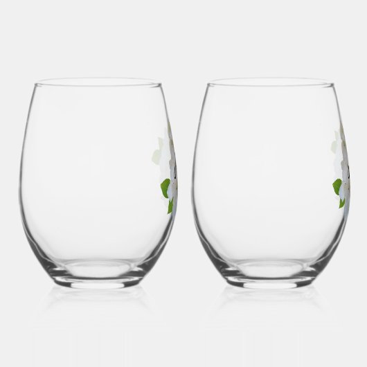 White Hydrangea Mr en Mrs Stemless wijnglas Wijnglas Zonder Voet (Rechts)