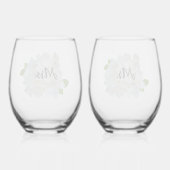 White Hydrangea Mr en Mrs Stemless wijnglas Zonder Voet (Achterkant)