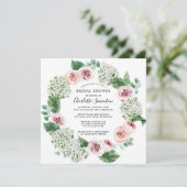 White Hydrangea Pink Rose Floral Vrijgezellenfeest Kaart (Staand voorkant)