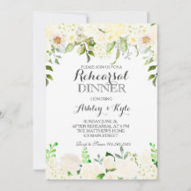White hydrangea Rehearsal Dinner INvitation