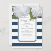 White Hydrangea Rehearsal Dinner Navy Striped Kaart (Voorkant)
