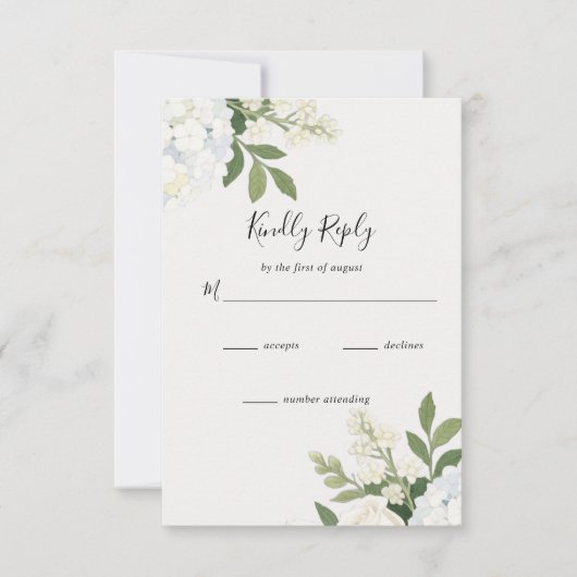 White Hydrangea Rose Elegant Wedding RSVP Kaartje (Voorkant)