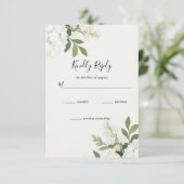White Hydrangea Rose Elegant Wedding RSVP Kaartje (Staand voorkant)
