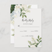White Hydrangea Rose Elegant Wedding RSVP Kaartje (Voorkant / Achterkant)