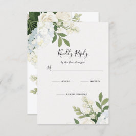 White Hydrangea Rose Elegant Wedding RSVP Kaartje