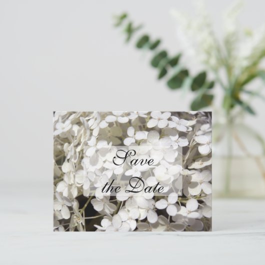 White Hydrangea Save the Date Notice Aankondigingskaart (Staand voorkant)