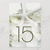 White Hydrangea Starfish Floral Table Number Kaart (Voorkant)