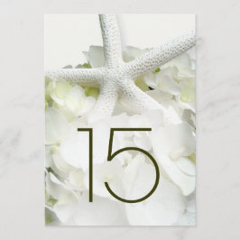 White Hydrangea Starfish Floral Table Number Kaart