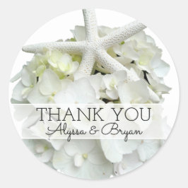 White Hydrangea Starfish Weddenschap Bedankt Ronde Sticker