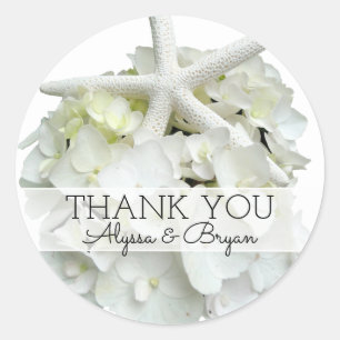 White Hydrangea Starfish Weddenschap Bedankt Ronde Sticker