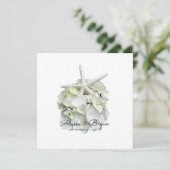White Hydrangea Starfish Wedding Invitting Kaart (Staand voorkant)