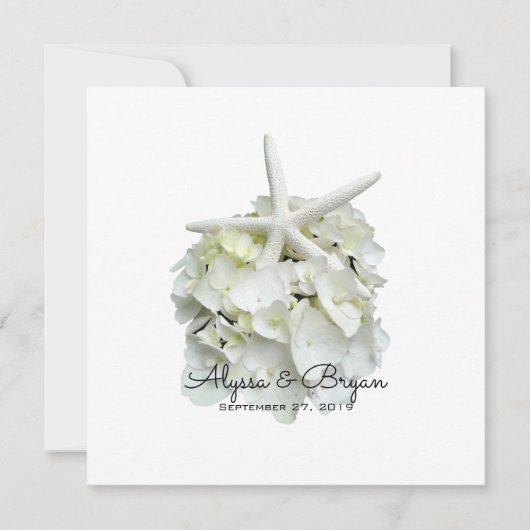 White Hydrangea Starfish Wedding Invitting Kaart (Voorkant)