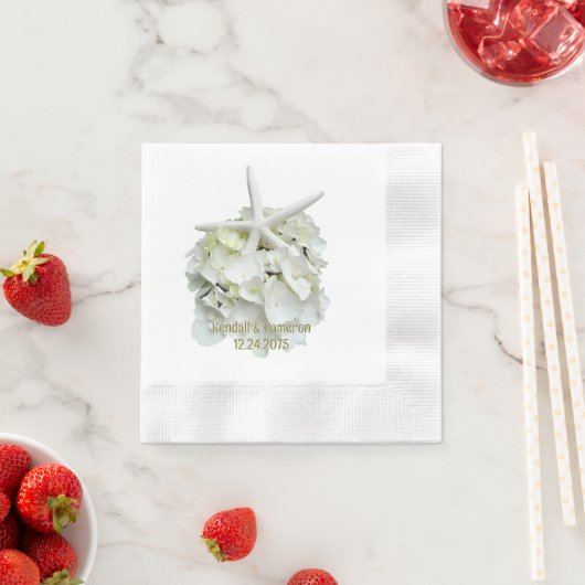 White Hydrangea Starfish Wedding Servetten (Insitu)