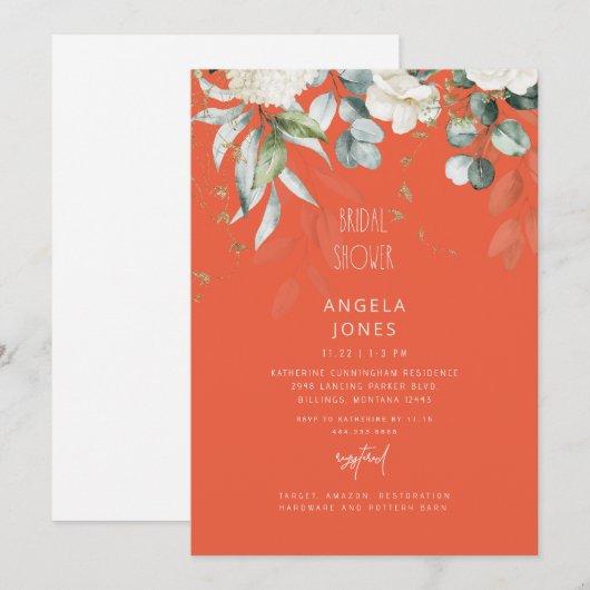 White Hydrangea Tangerine Vrijgezellenfeest Kaart (Voorkant / Achterkant)