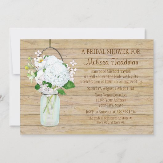 White Hydrangea Waterverf Mason Jar Flowers Kaart (Voorkant)