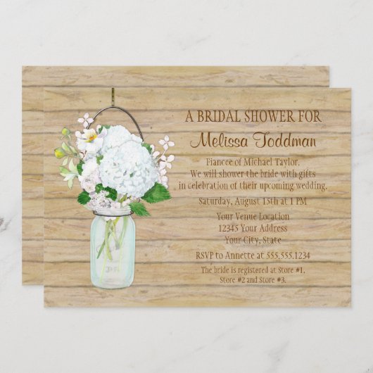 White Hydrangea Waterverf Mason Jar Flowers Kaart (Voorkant / Achterkant)