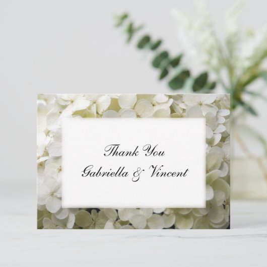 White Hydrangea Wedding Flat Dank je Bedankkaart (Staand voorkant)