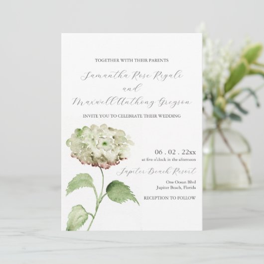 White Hydrangea Wedding Invitation Invitations Kaart (Staand voorkant)
