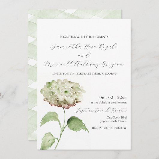 White Hydrangea Wedding Invitation Invitations Kaart (Voorkant / Achterkant)