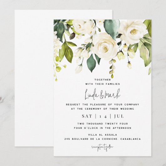 White Hydrangea Wedding Invitation Kaart (Voorkant / Achterkant)