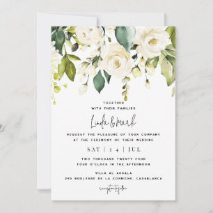 White Hydrangea Wedding Invitation Kaart