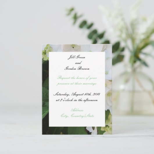 White Hydrangea Wedding Invitation Kaart (Staand voorkant)