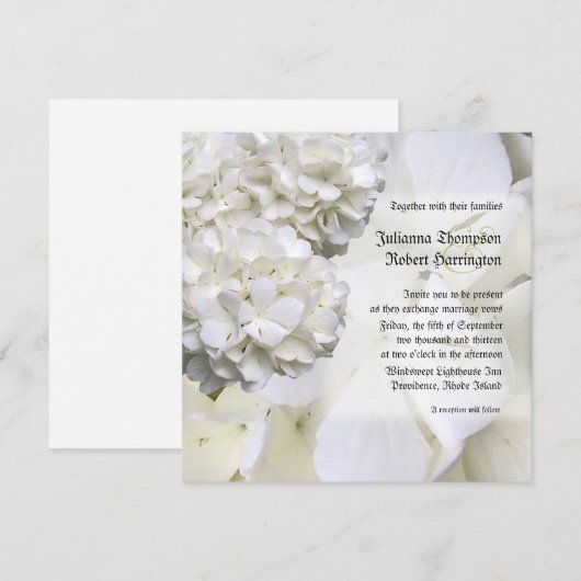 White Hydrangea Wedding Invitation, Square Kaart (Voorkant / Achterkant)
