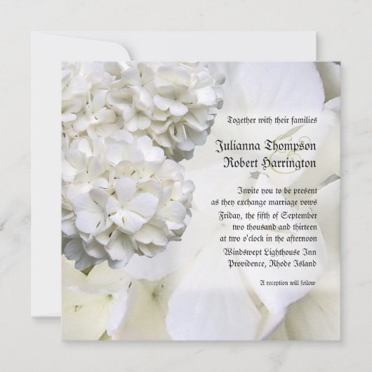White Hydrangea Wedding Invitation, Square Kaart (Voorkant)
