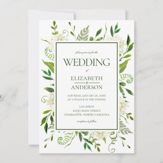 White Hydrangea Wedding Kaart (Voorkant)