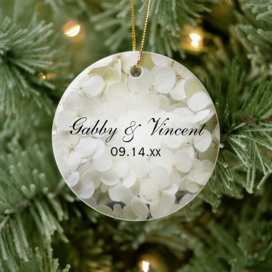 White Hydrangea Wedding Photo Keramisch Ornament (Boom)