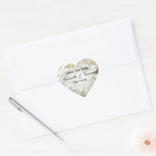 White Hydrangea Wedding Save the Date Hart Sticker (Envelop)