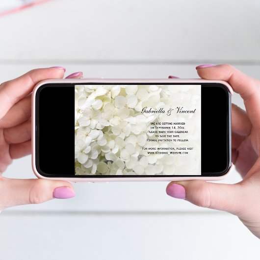 White Hydrangea Wedding Save the Date Notice