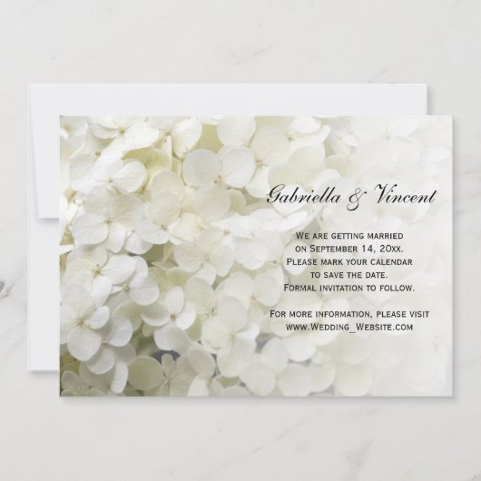 White Hydrangea Wedding Save the Date Notice (Voorkant)