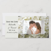 White Hydrangea Wedding Save the Date Photo Card (Voorkant)