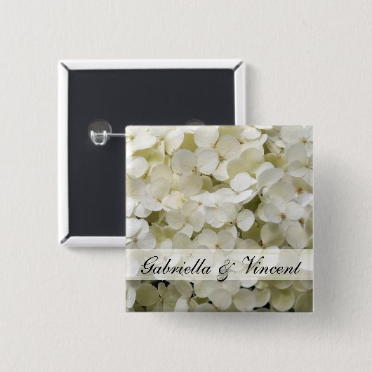 White Hydrangea Wedding Vierkante Button 5,1 Cm (Voorkant /achterkant)