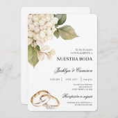 White Hydrangea with ring Spanish Wedding Kaart (Voorkant / Achterkant)