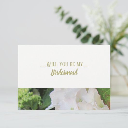 White Hydrangea zal je mijn Bridesmaid zijn Kaart (Staand voorkant)
