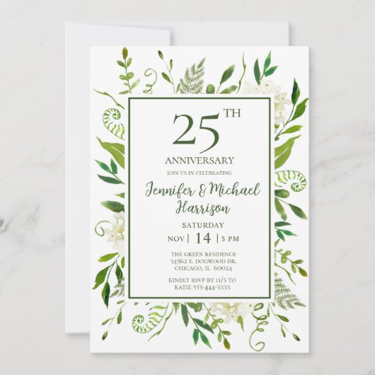 White Hydrangeas 25th Jubileum Invitation Kaart (Voorkant)