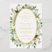 White Hydrangeas and Roses Floral Frame Wedding Folie Uitnodiging (Voorkant)